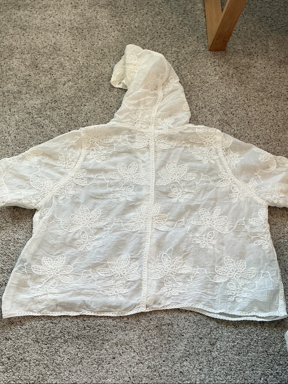 New POL Embroidered Hooded Lace Button-Down Top ~ White - Picture 7 of 8